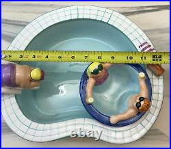1995 Lotus Swimming Pool Hot Tub Chip and Dip Ceramic Snack Bowl Set Summer BBQ