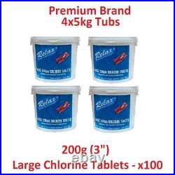 20kg Premium Brand Relax ChlorineTablets 200g 3 (4x5kg tubs) x 100 tablets