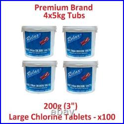 20kg Premium Brand Relax Chlorine Tablets 200g 3 (4x5kg tubs) x 100 tablets