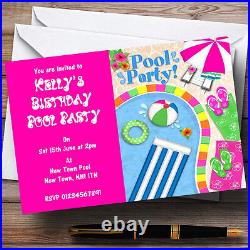 Hot Pink Summer Swimming Pool Beach Personalised Party Invitations