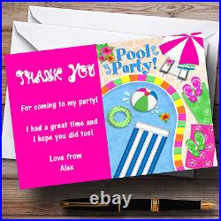 Hot Pink Summer Swimming Pool Beach Personalised Party Thank You Cards