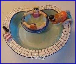 Lotus 1998 Chip and Dip Bowl Swimming Pool Party Hot Tub Vintage Ceramic Set